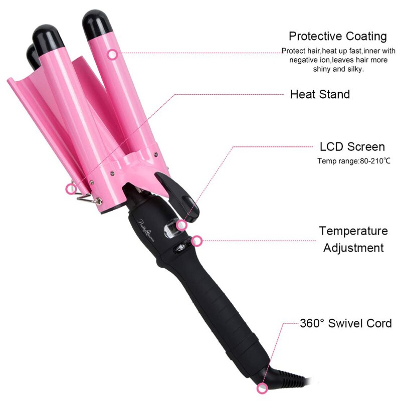 LED Ceramic Triple Barrel Hair Curler Irons