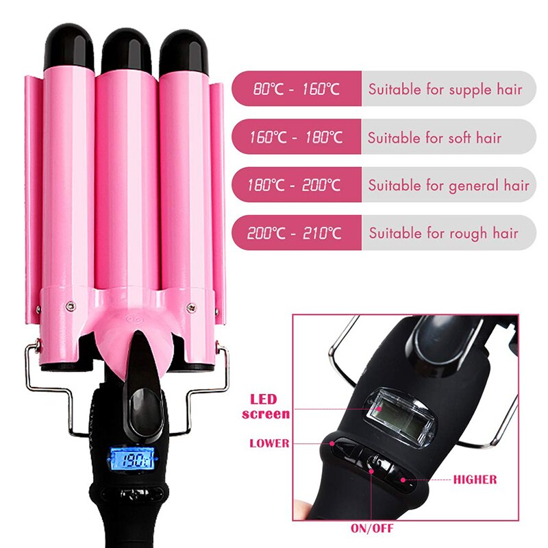 LED Ceramic Triple Barrel Hair Curler Irons