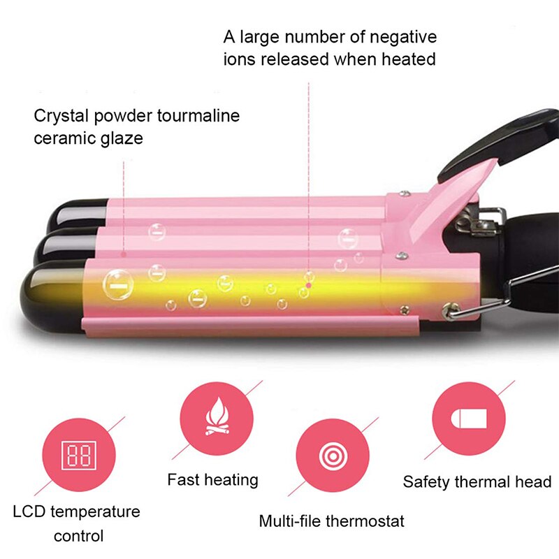 LED Ceramic Triple Barrel Hair Curler Irons